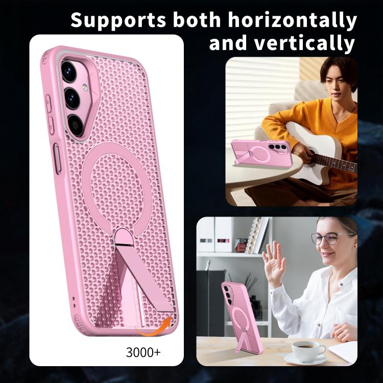 Funda con soporte MagSafe y ventilación de panal para Samsung Galaxy A25 5G (rosa)