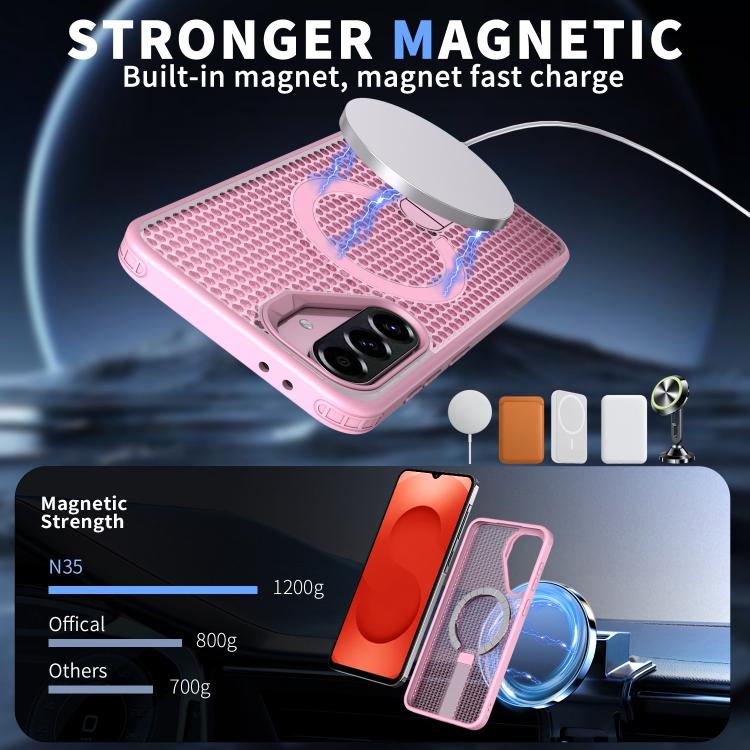 Funda con soporte MagSafe y refrigeración Honeycomb para Samsung Galaxy A26 5G (rosa)