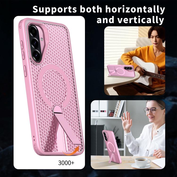 Funda con soporte MagSafe y refrigeración Honeycomb para Samsung Galaxy A26 5G (rosa)