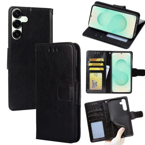 Funda de cuero con textura de cristal para Samsung Galaxy S25+ 5G (negra)