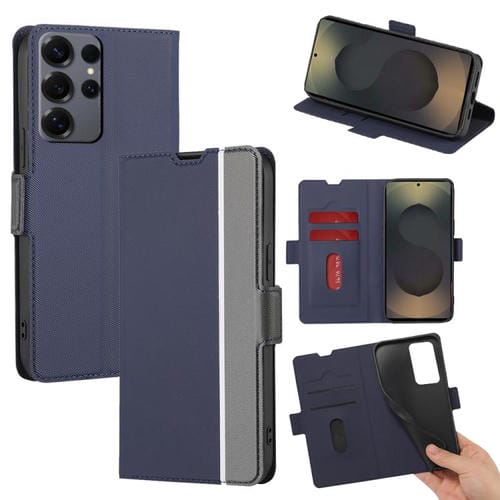 Funda de cuero con textura de sarga y botones laterales para Samsung Galaxy S25 Ultra 5G (azul)