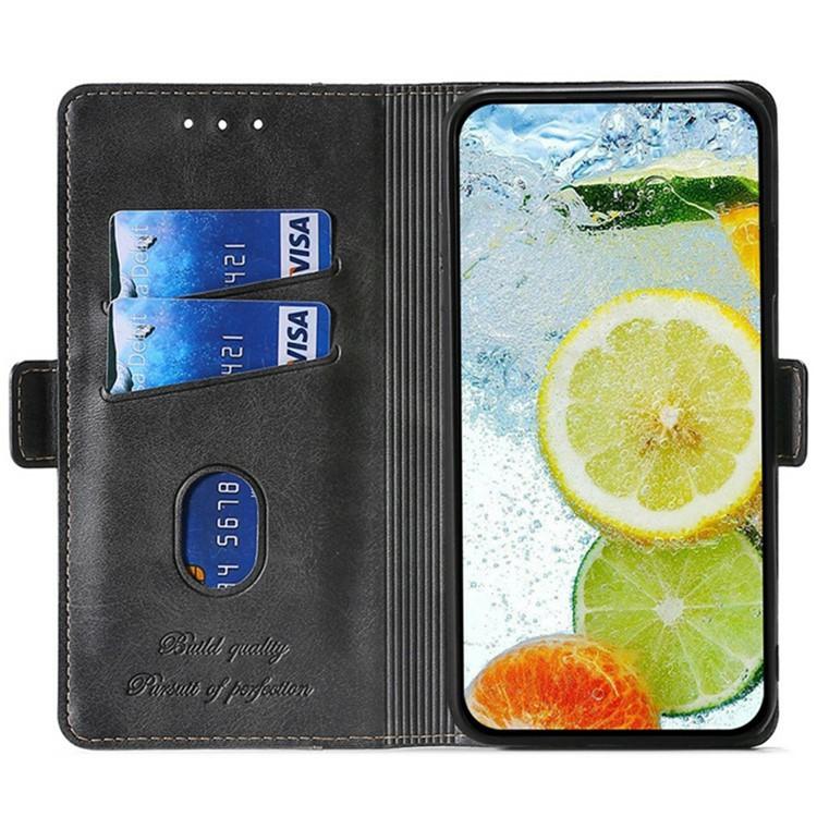 Funda de cuero con hebilla lateral en color de contraste para Samsung Galaxy S25+ 5G (negro y gris)