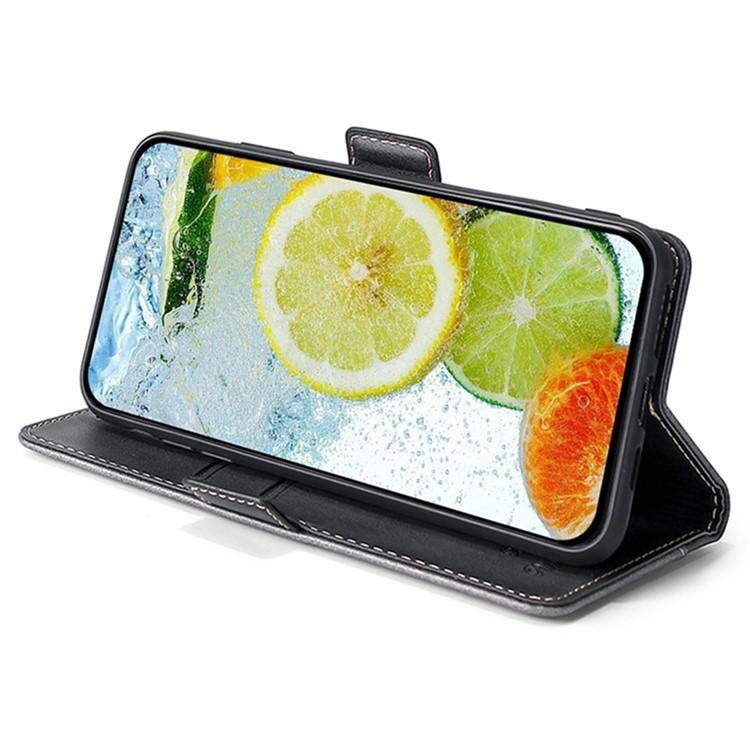 Funda de cuero con hebilla lateral en color de contraste para Samsung Galaxy S25+ 5G (negro y gris)