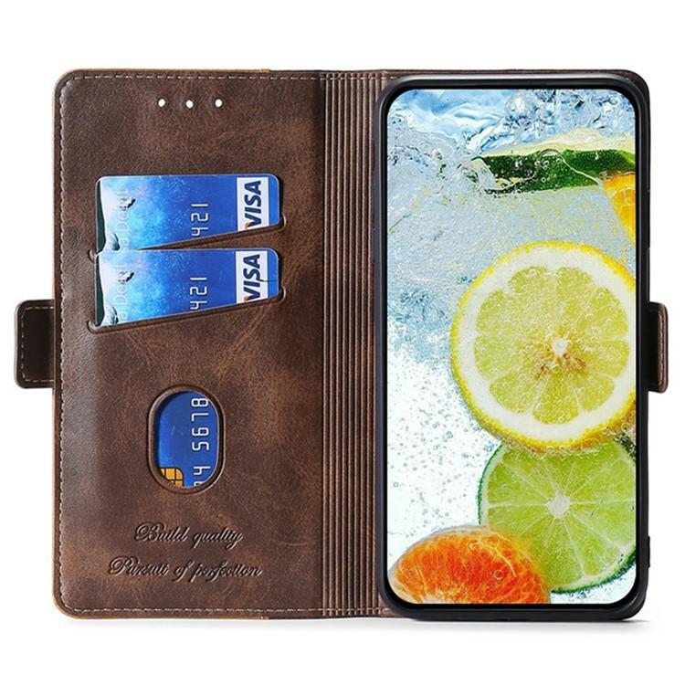 Funda de cuero con hebilla lateral en color de contraste para Samsung Galaxy S25+ 5G (marrón claro y verde)