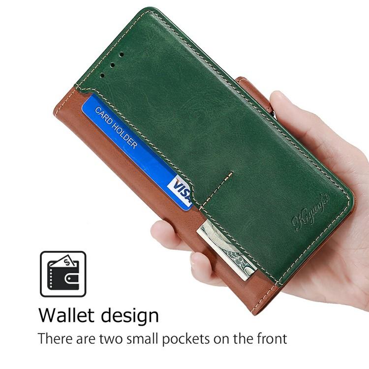 Funda de cuero con hebilla lateral en color de contraste para Samsung Galaxy S25+ 5G (marrón claro y verde)