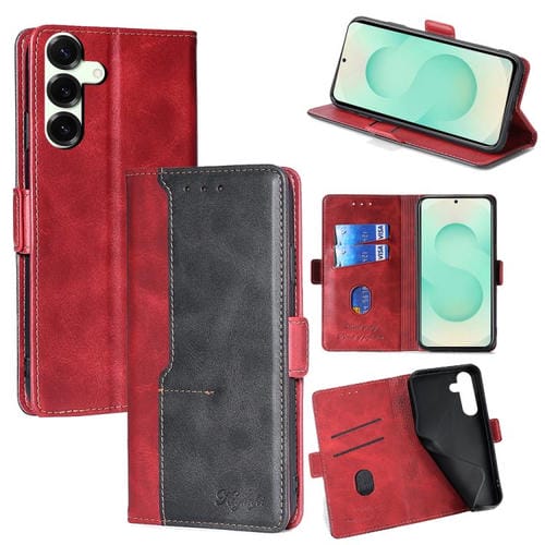 Funda de cuero con hebilla lateral en color de contraste para Samsung Galaxy S25+ 5G (rojo y negro)