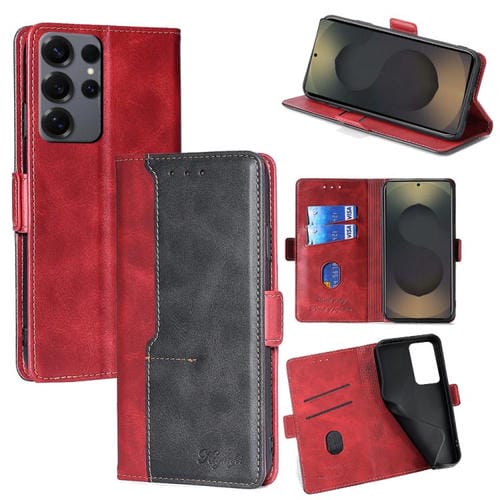 Funda de cuero con hebilla lateral en color de contraste para Samsung Galaxy S25 Ultra 5G (rojo y negro)