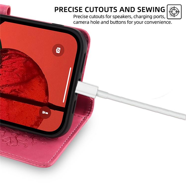 Funda de piel con relieve de árbol y ciervo para Samsung Galaxy S25+ 5G (rosa)