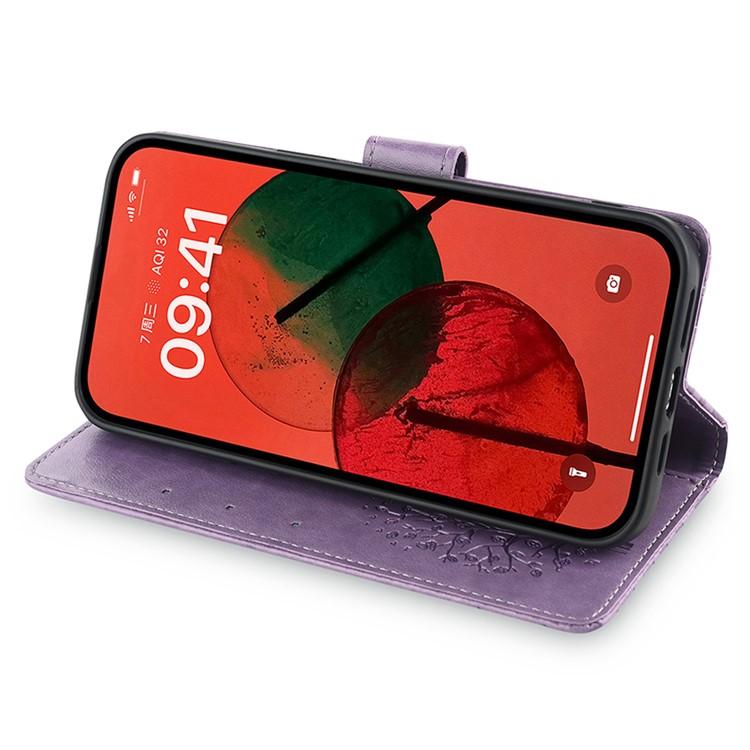Funda de piel con relieve de árbol y ciervo para Samsung Galaxy S25+ 5G (morada)
