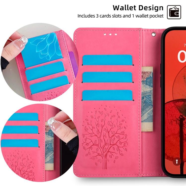 Funda de piel con relieve de árbol y ciervo para Samsung Galaxy S25 Ultra 5G (rosa)