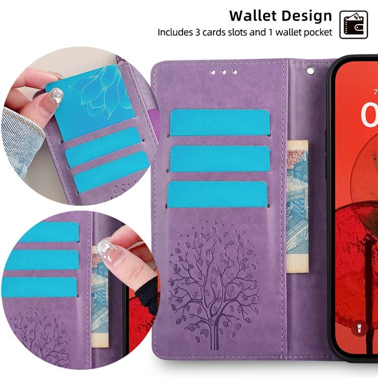 Funda de piel con relieve de árbol y ciervo para Samsung Galaxy S25 Ultra 5G (morada)