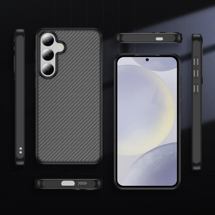 Funda de TPU acrílico con textura de fibra de carbono y tacto suave para Samsung Galaxy S24 5G (negra)