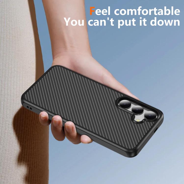 Funda de TPU acrílico con textura de fibra de carbono y tacto suave para Samsung Galaxy S24 5G (negra)