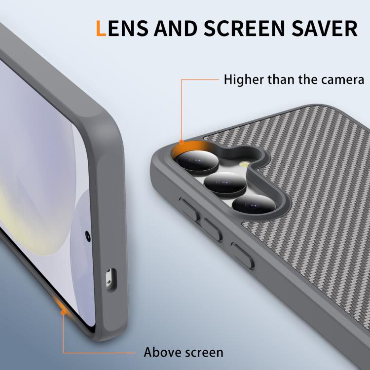 Funda de TPU acrílico con textura de fibra de carbono y tacto suave para Samsung Galaxy S24 5G (gris)