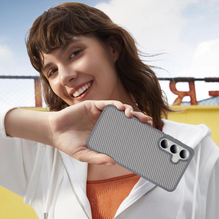 Funda de TPU acrílico con textura de fibra de carbono y tacto suave para Samsung Galaxy S24 5G (gris)