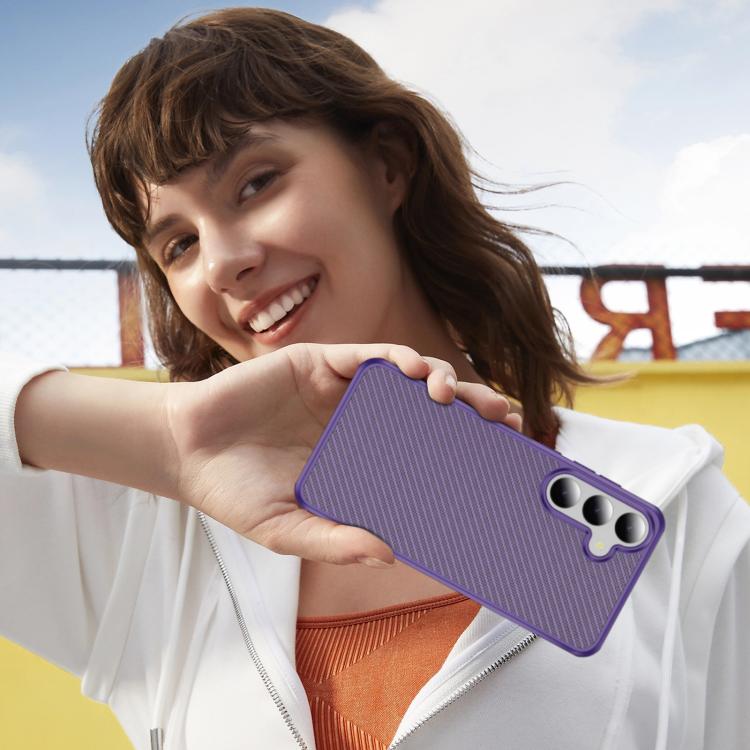 Funda de TPU acrílico con textura de fibra de carbono y tacto suave para Samsung Galaxy S24 5G (morado)