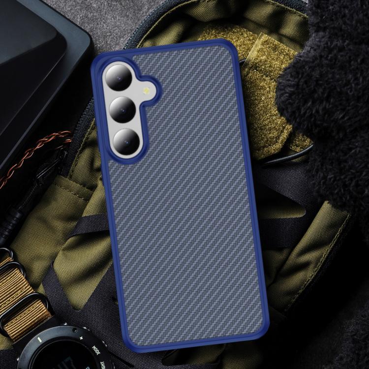 Funda de TPU acrílico con textura de fibra de carbono y tacto suave para Samsung Galaxy S24+ 5G (azul)