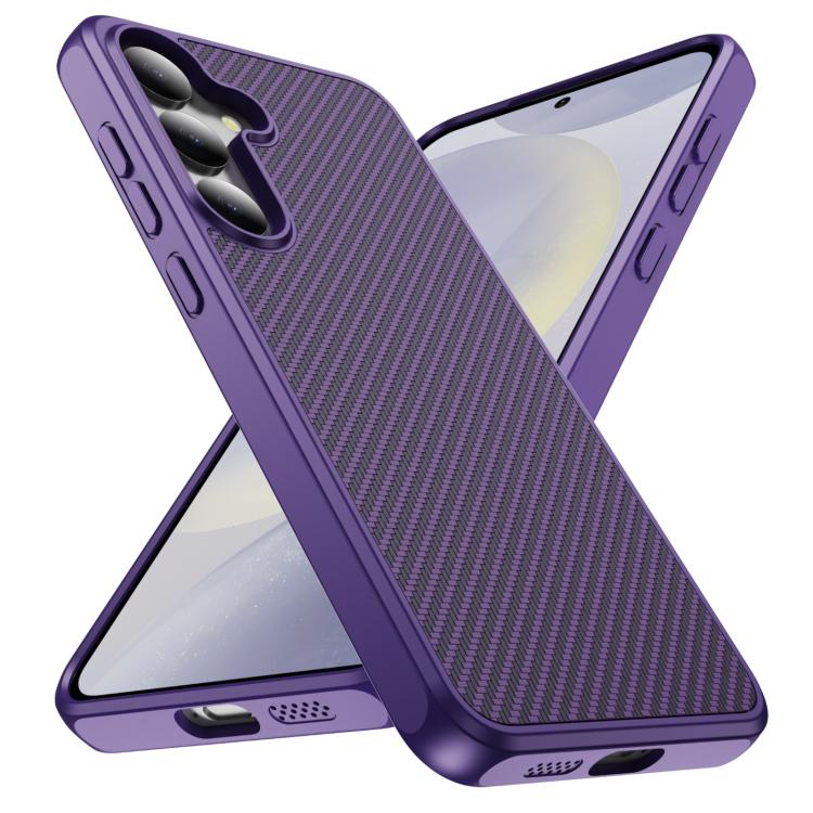 Funda de TPU acrílico con textura de fibra de carbono y tacto suave para Samsung Galaxy S24+ 5G (morado)
