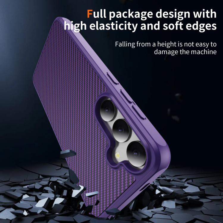 Funda de TPU acrílico con textura de fibra de carbono y tacto suave para Samsung Galaxy S24+ 5G (morado)