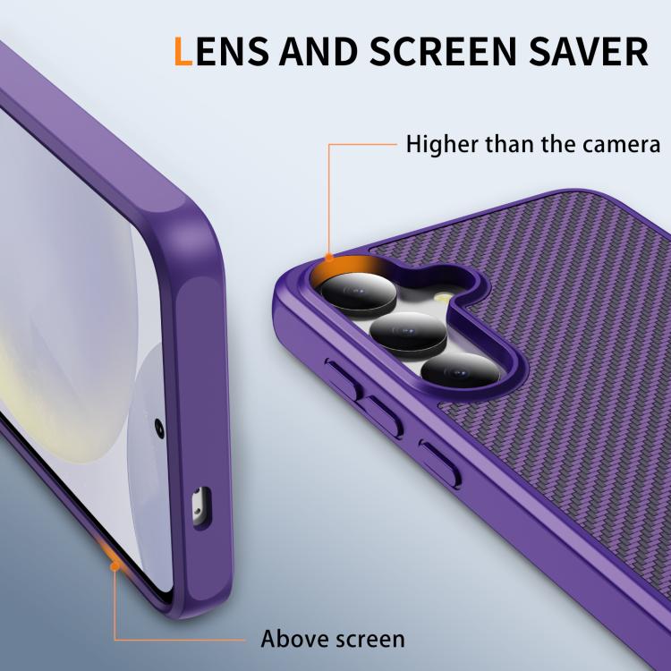 Funda de TPU acrílico con textura de fibra de carbono y tacto suave para Samsung Galaxy S24+ 5G (morado)