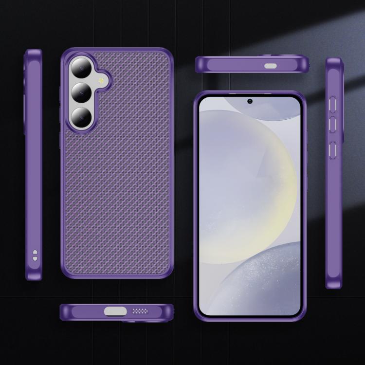Funda de TPU acrílico con textura de fibra de carbono y tacto suave para Samsung Galaxy S24+ 5G (morado)