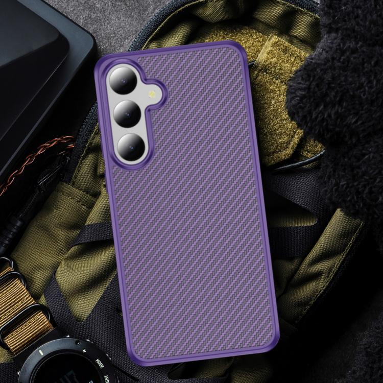 Funda de TPU acrílico con textura de fibra de carbono y tacto suave para Samsung Galaxy S24+ 5G (morado)