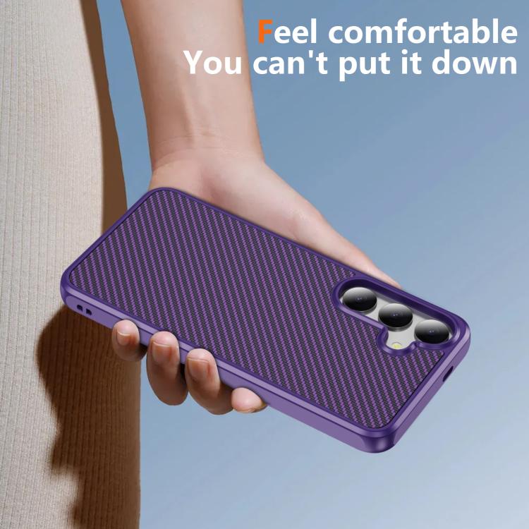 Funda de TPU acrílico con textura de fibra de carbono y tacto suave para Samsung Galaxy S24+ 5G (morado)