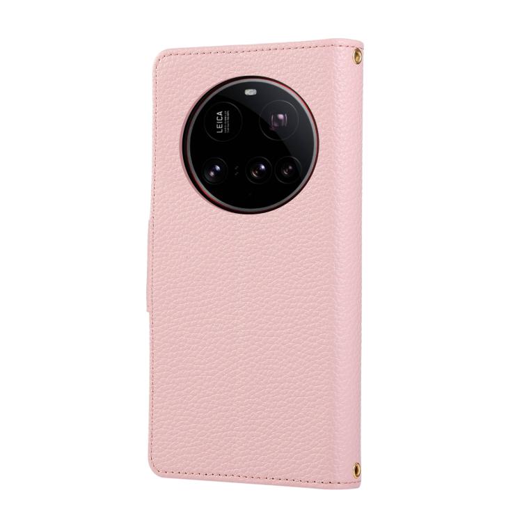 Funda de cuero con hebilla redonda y cremallera para Xiaomi 15 Ultra, con correa cruzada (rosa)