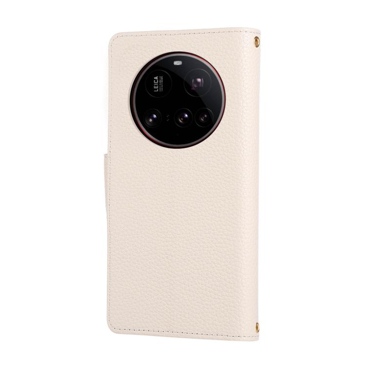 Funda de cuero con hebilla redonda y cremallera para Xiaomi 15 Ultra, con correa cruzada (blanca)