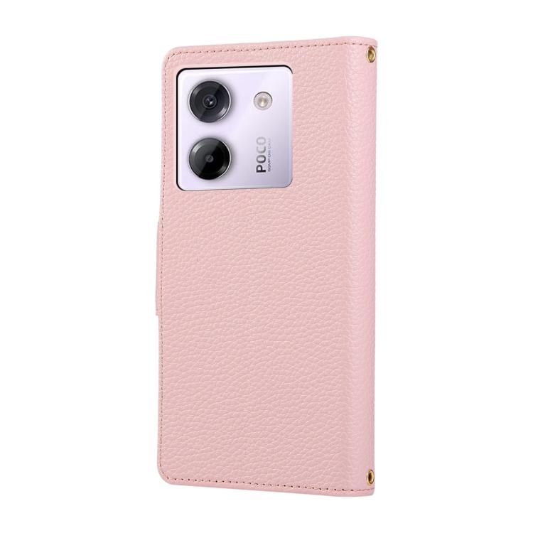 Funda de cuero con hebilla redonda y cremallera para Xiaomi Poco M7 Pro 5G, con correa cruzada (rosa)