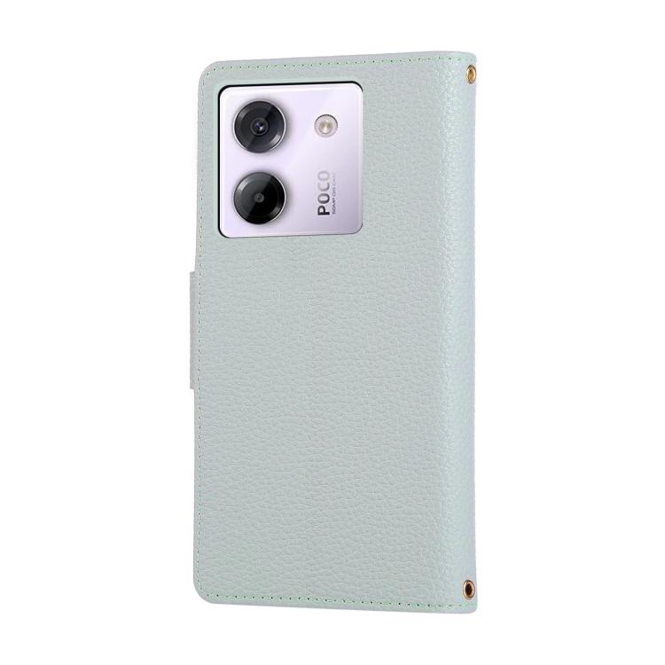 Funda de cuero con hebilla redonda y cremallera para Xiaomi Poco M7 Pro 5G, con correa cruzada (azul cielo)