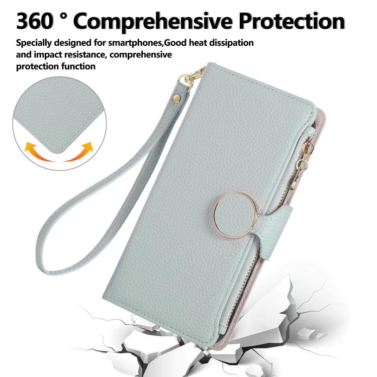 Funda de cuero con hebilla redonda y cremallera para Xiaomi Poco M7 Pro 5G, con correa cruzada (azul cielo)