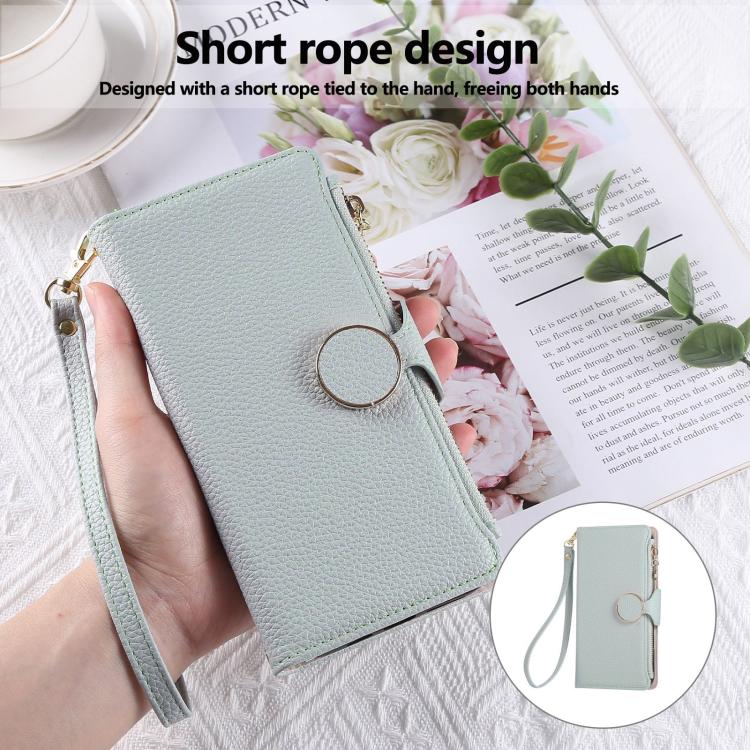 Funda de cuero con hebilla redonda y cremallera para Xiaomi Poco M7 Pro 5G, con correa cruzada (azul cielo)