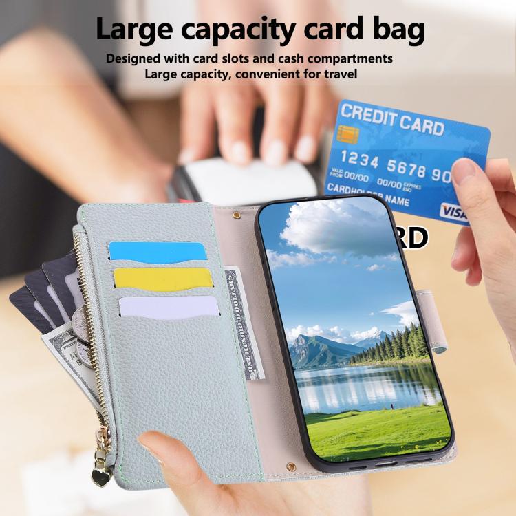 Funda de cuero con hebilla redonda y cremallera para Xiaomi Poco M7 Pro 5G, con correa cruzada (azul cielo)