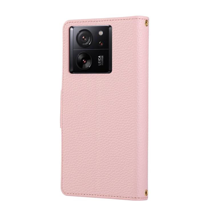 Funda de cuero con hebilla redonda y cremallera para Xiaomi 13T/13T Pro, con correa cruzada (rosa)
