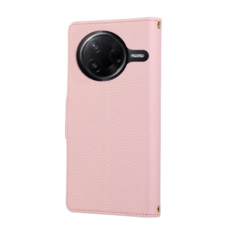 Funda de cuero con hebilla redonda y cremallera para Redmi K80 Pro / Poco F7 Ultra, con correa cruzada (rosa)