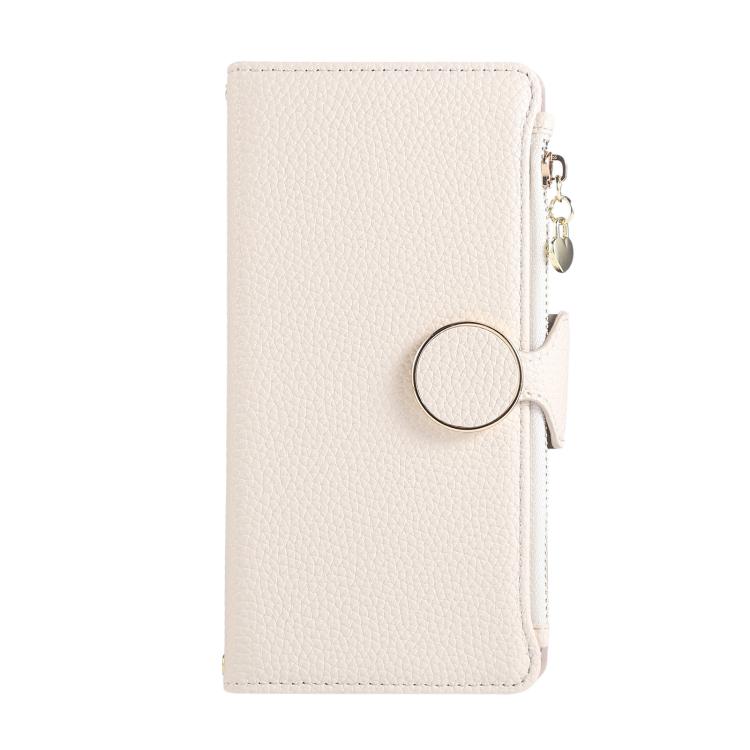 Funda de cuero con hebilla redonda y cremallera para Redmi K80/Poco F7 Pro, con correa cruzada (blanca)