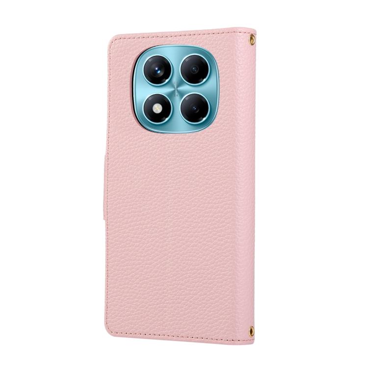 Funda de cuero con hebilla redonda y cremallera para Redmi Note 14 Pro 4G, con correa cruzada (rosa)