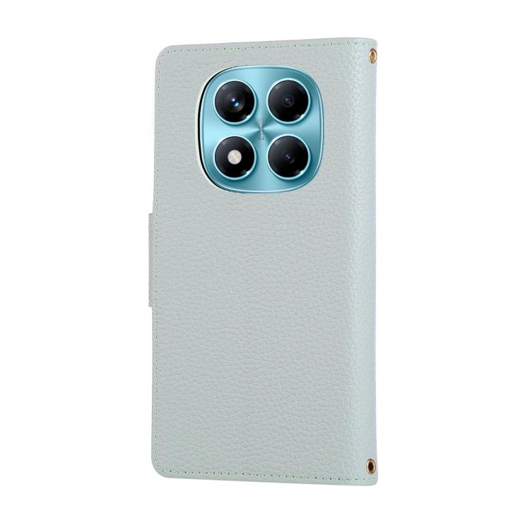 Funda de cuero con hebilla redonda y cremallera para Redmi Note 14 Pro 4G, con correa cruzada (azul cielo)
