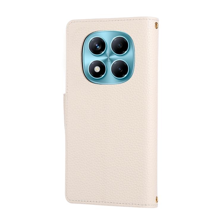 Funda de cuero con hebilla redonda y cremallera para Redmi Note 14 Pro 4G, con correa cruzada (blanca)