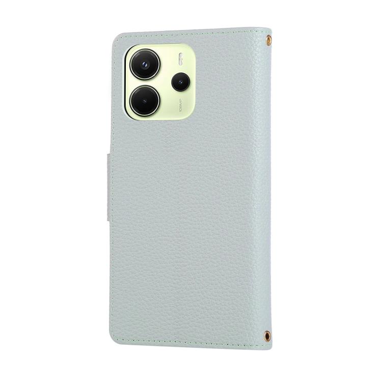 Funda de cuero tipo billetera con hebilla redonda y cremallera de 164,8 mm para Redmi Note 14 4G con correa cruzada (azul cielo)