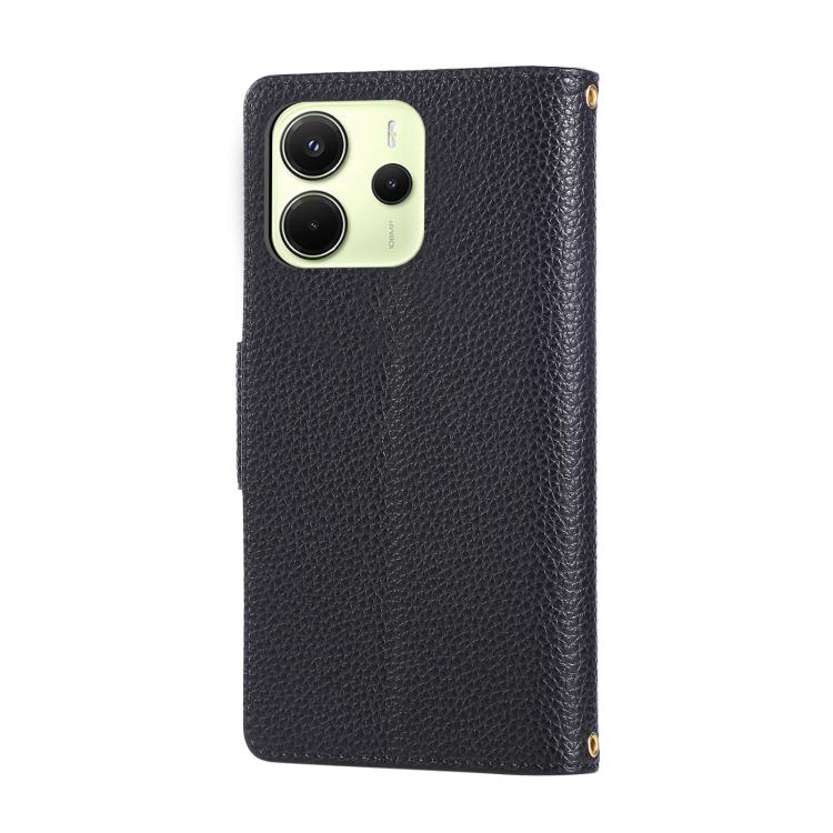 Funda de cuero tipo billetera con hebilla redonda y cremallera de 164,8 mm para Redmi Note 14 4G con correa cruzada (negro)
