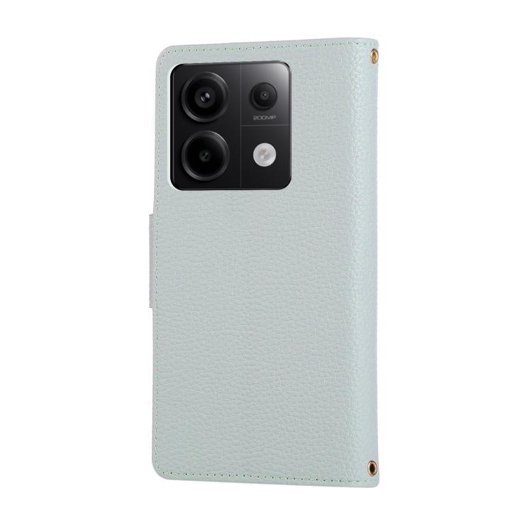 Funda de cuero con hebilla redonda y cremallera para Redmi Note 13 Pro 5G, con correa cruzada (azul cielo)
