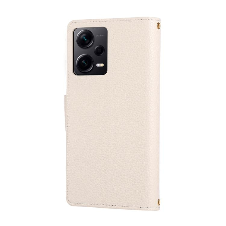 Funda de cuero con hebilla redonda y cremallera para Redmi Note 12 Pro 5G, con correa cruzada (blanca)