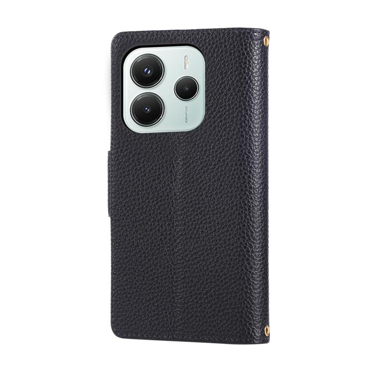 Funda de cuero con hebilla redonda y cremallera para Redmi Note 14 5G, con correa cruzada (negro)