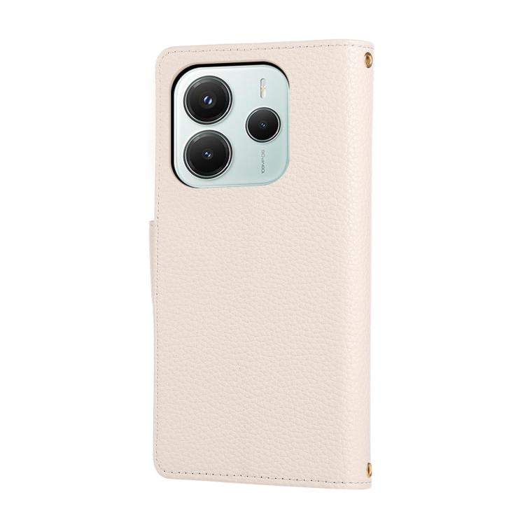 Funda de cuero con hebilla redonda y cremallera para Redmi Note 14 5G, con correa cruzada (blanca)