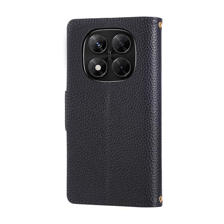 Funda de cuero con hebilla redonda y cremallera para Redmi Note 14 Pro 5G, con correa cruzada (negro)
