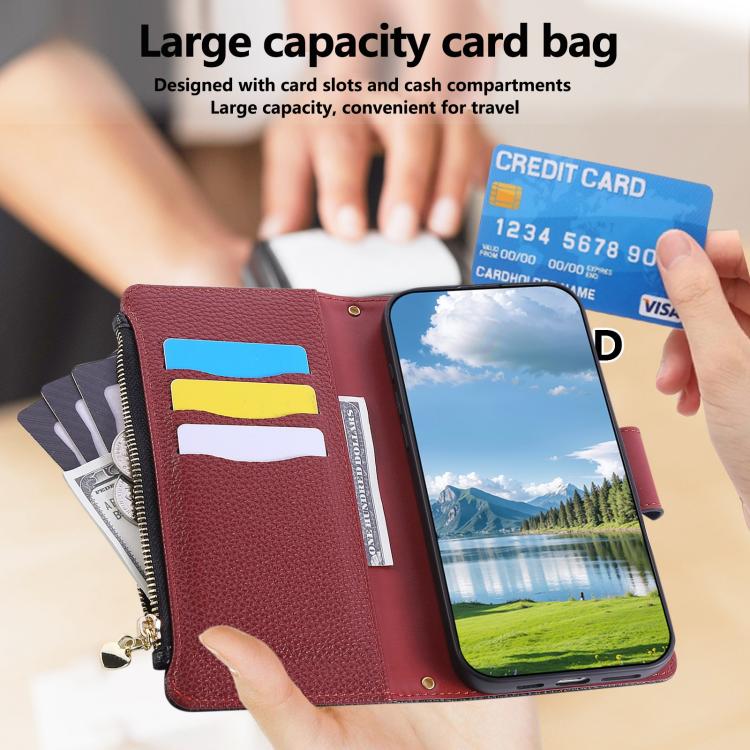 Funda de cuero tipo billetera con hebilla redonda y cremallera para Samsung Galaxy S23 Ultra 5G con correa cruzada (negro)