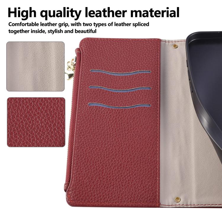 Funda de cuero tipo billetera con hebilla redonda y cremallera para Samsung Galaxy S21 5G con correa cruzada (roja)