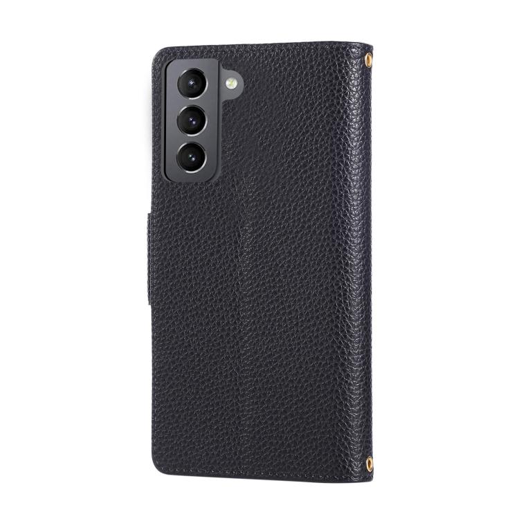 Funda de cuero con hebilla redonda y cremallera para Samsung Galaxy S21 5G, con correa cruzada (negro)